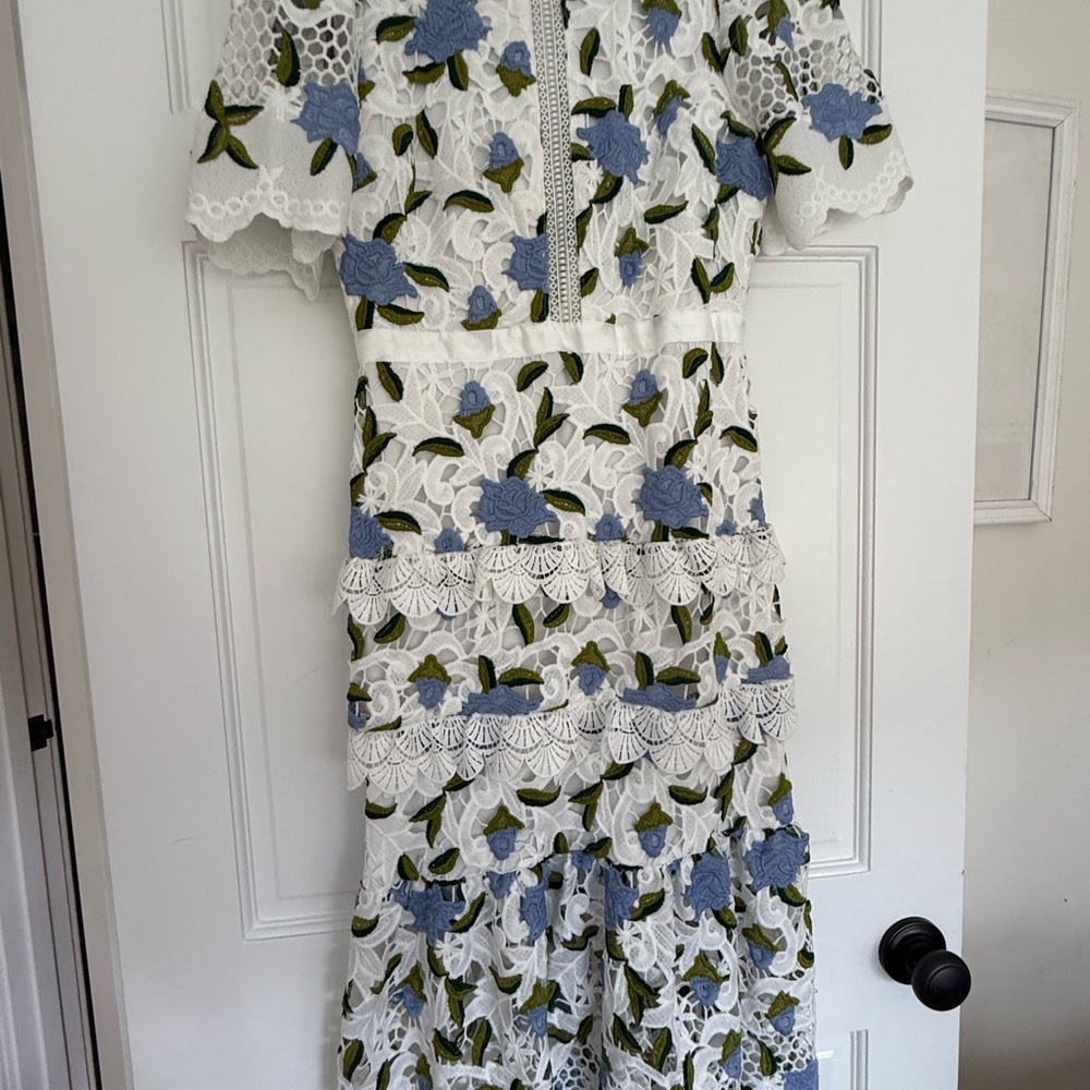 Just Me White and Blue Lace Dress - Picture 6 of 7